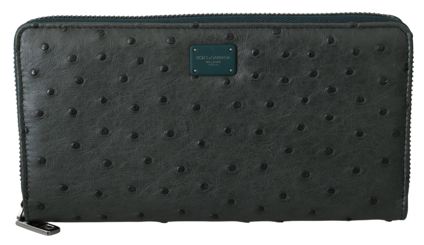 Dolce & Gabbana Green Ostrich Leather Continental Mens Clutch Wallet