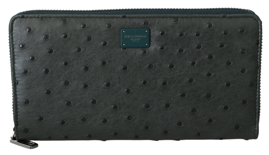 Dolce & Gabbana Green Ostrich Leather Continental Mens Clutch Wallet