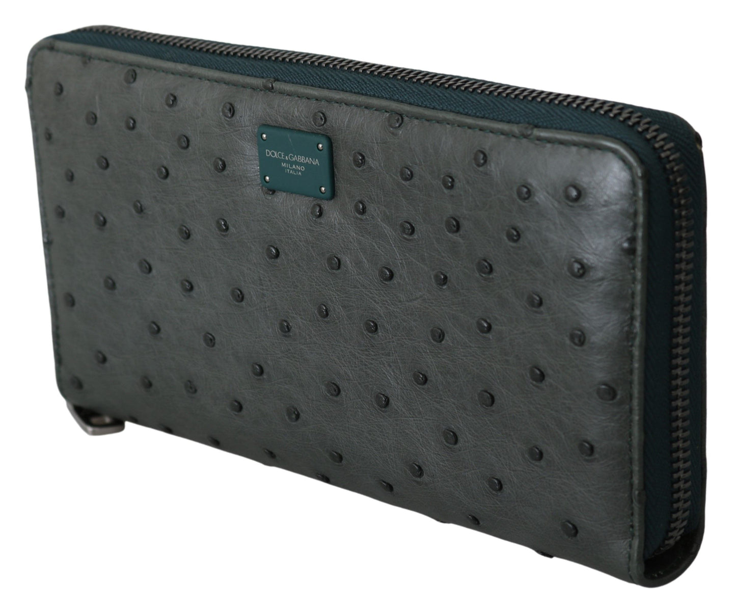 Dolce & Gabbana Green Ostrich Leather Continental Mens Clutch Wallet