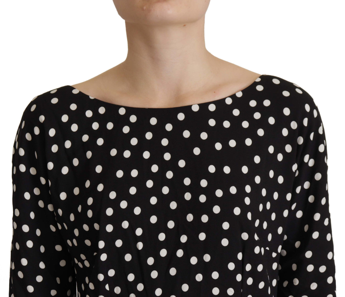 Dolce & Gabbana Black White Polka Dots Sheath Midi Viscose Dress