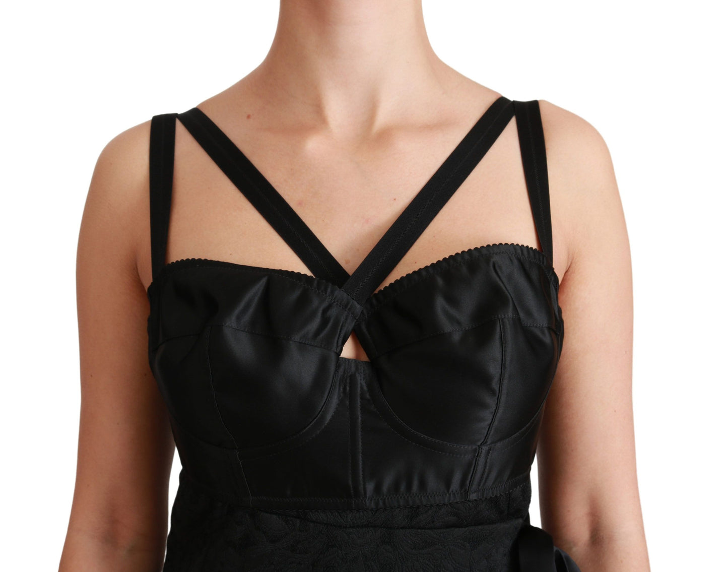 Dolce & Gabbana Black Stretch Satin Jacquard Mini Dress