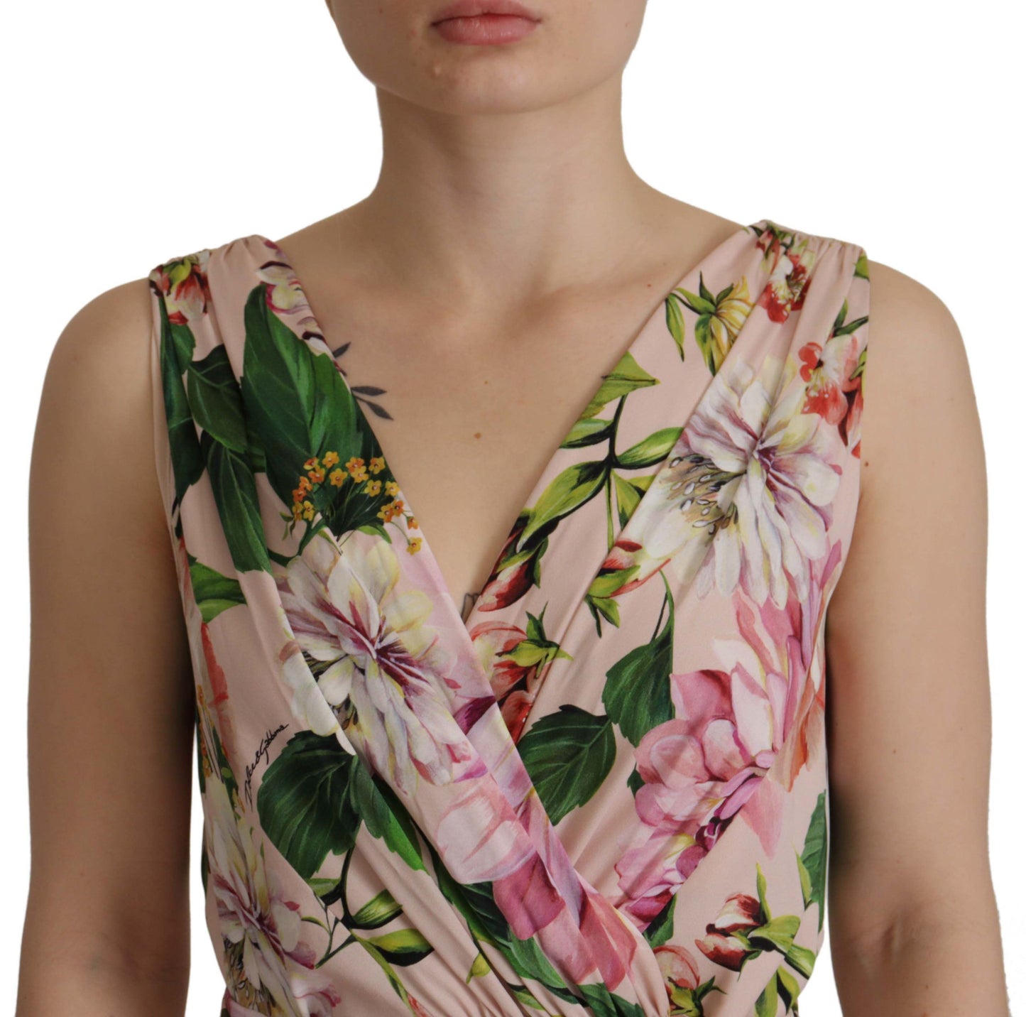 Dolce & Gabbana Pink Silk Floral Stretch Shift Wrap Dress