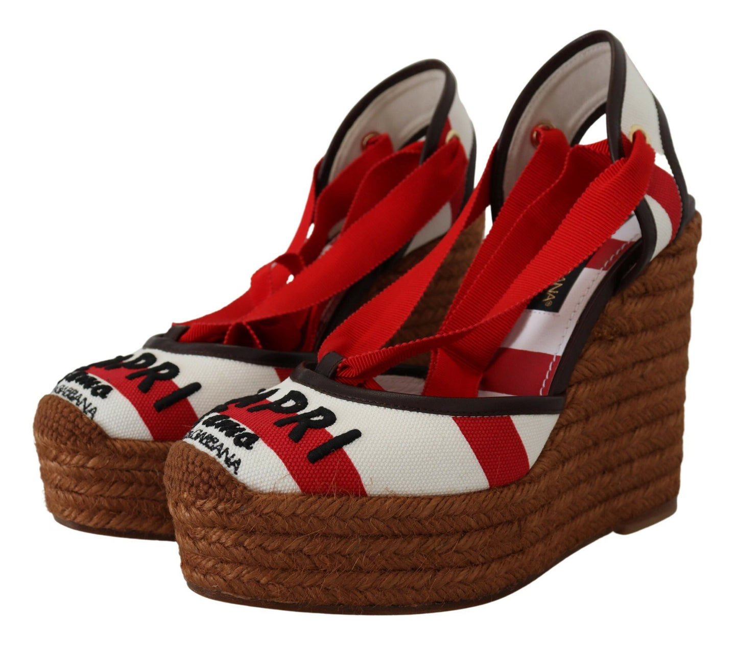 Dolce & Gabbana Multicolor Wedges Lace Up Strap Logo Print Sandals