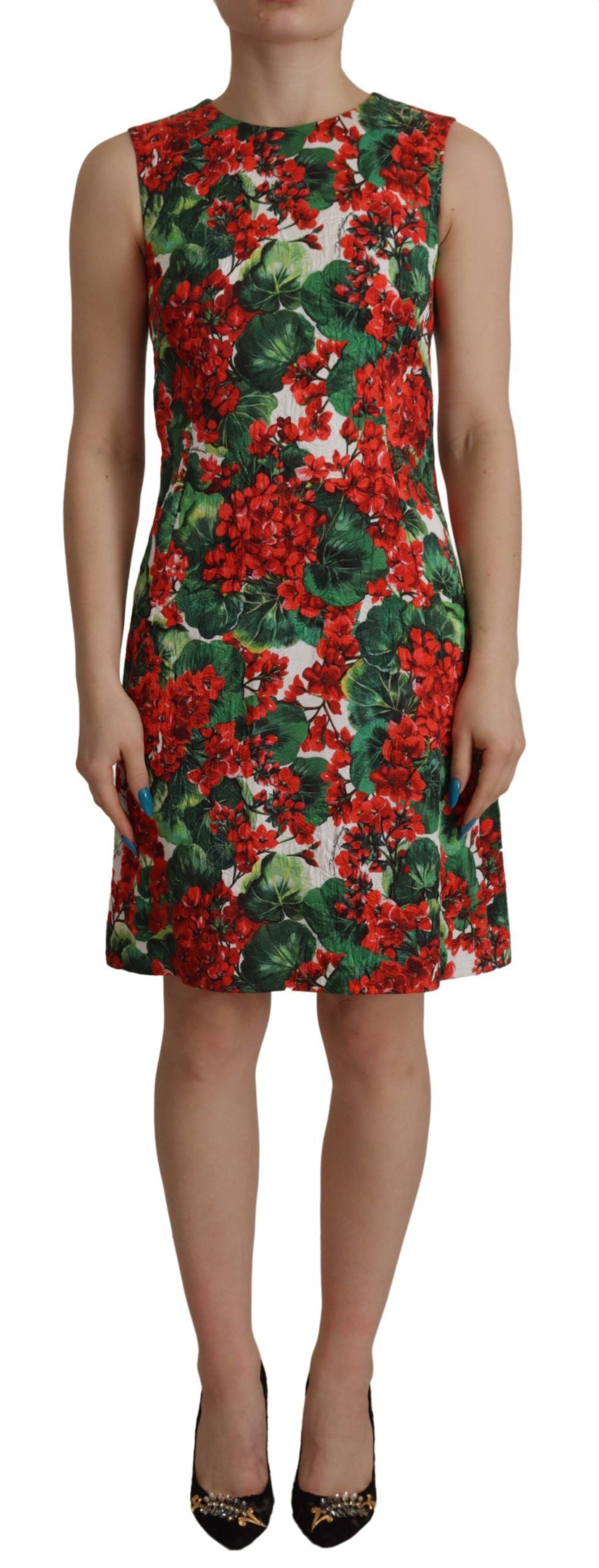 Dolce & Gabbana Multicolor Geranium Cotton Knee Length Dress