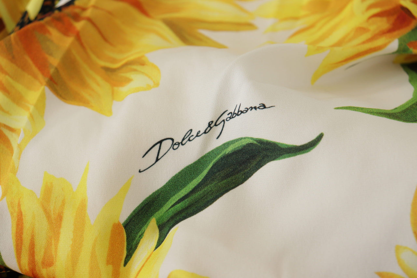 Dolce & Gabbana White Sunflower Print Sheath Midi Silk