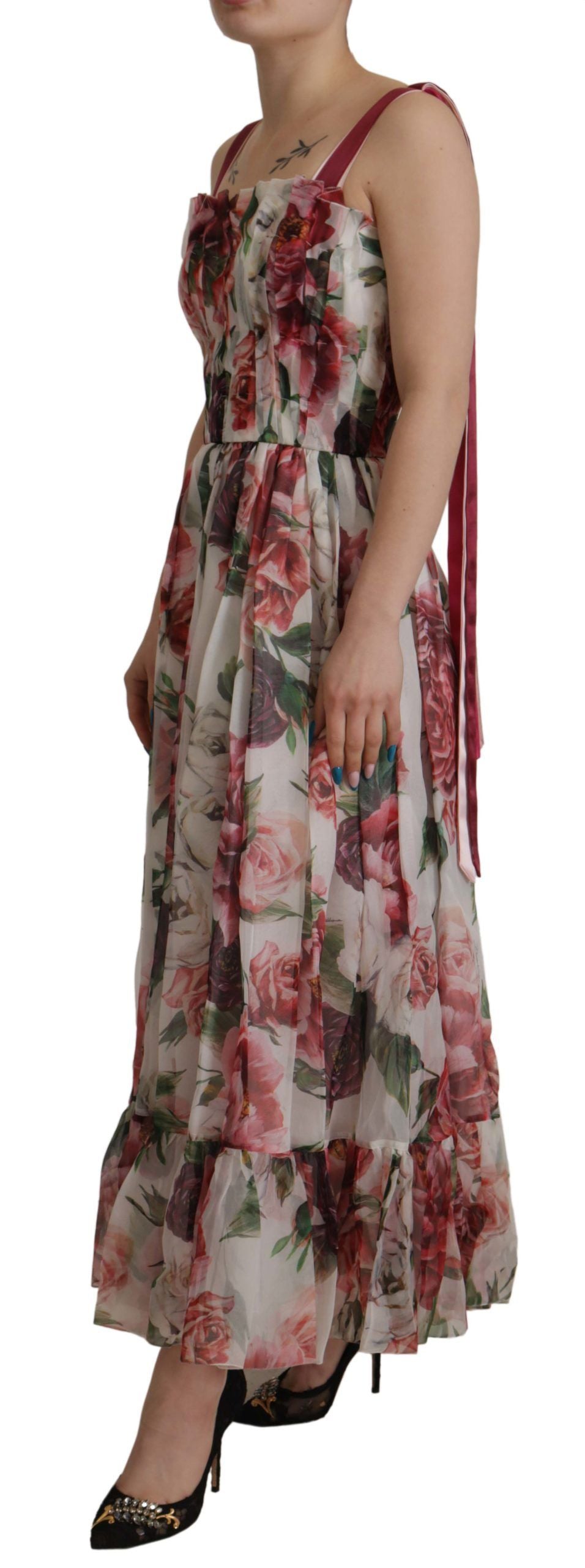 Dolce & Gabbana Multicolor Roses Floral Silk Long Maxi Dress