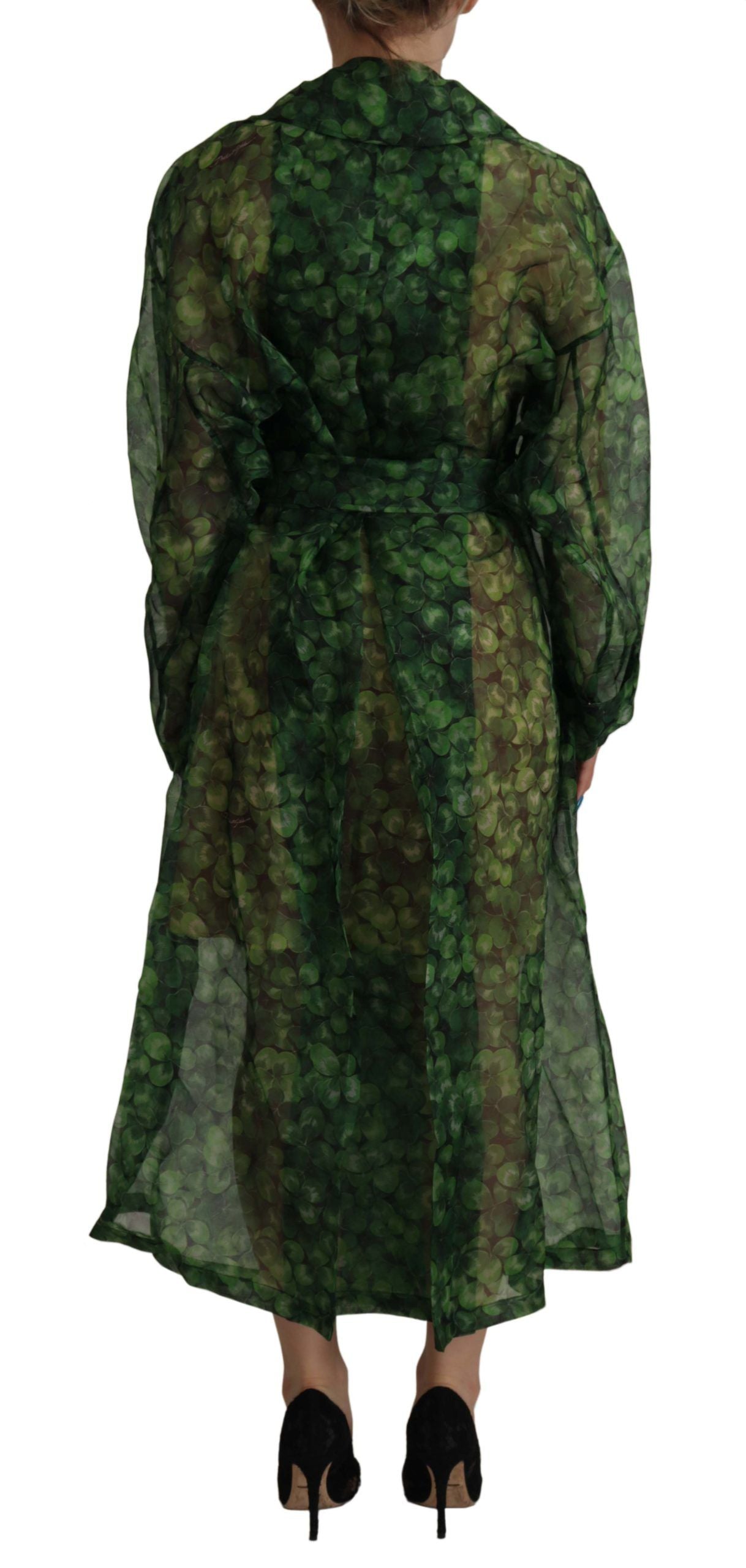 Dolce & Gabbana Green, black Coat Jacket Four Leaf Clover Print Organza Trench Dress