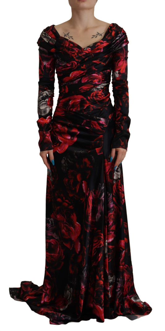 Dolce & Gabbana Black Floral Roses A-Line Sheath Gown Dress