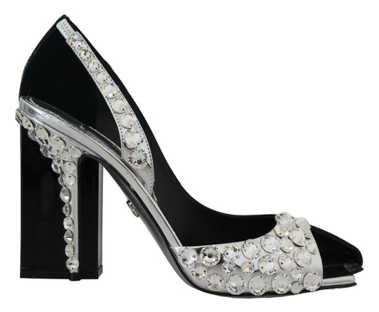 Dolce & Gabbana Black Silver Crystal Double Design High Heels Shoes