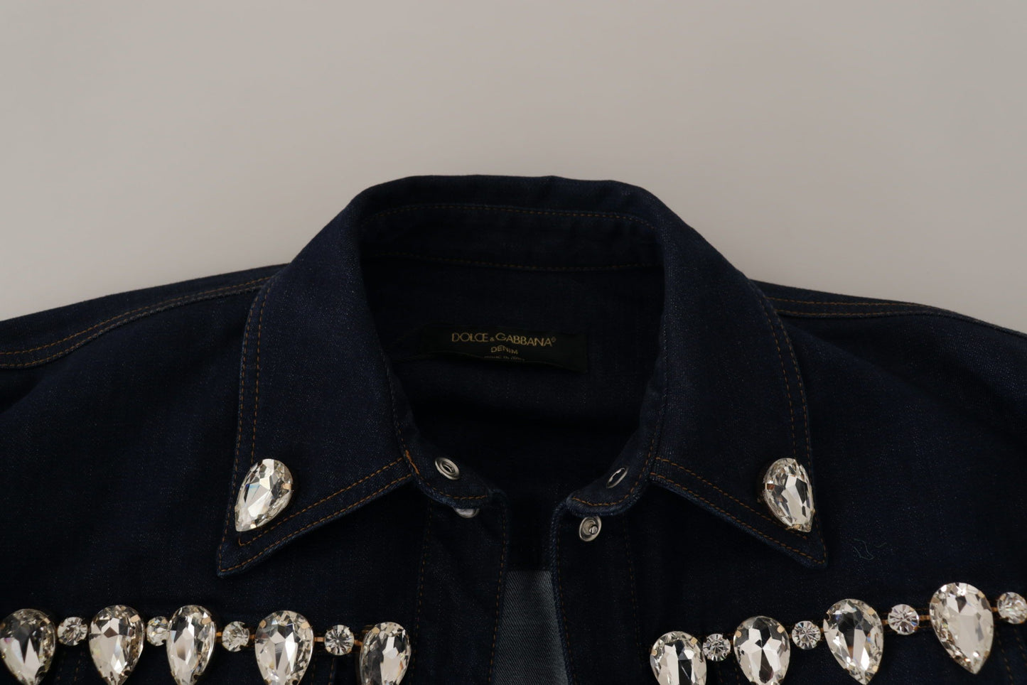 Dolce & Gabbana Blue Denim Crystal Embellish Cotton Jacket