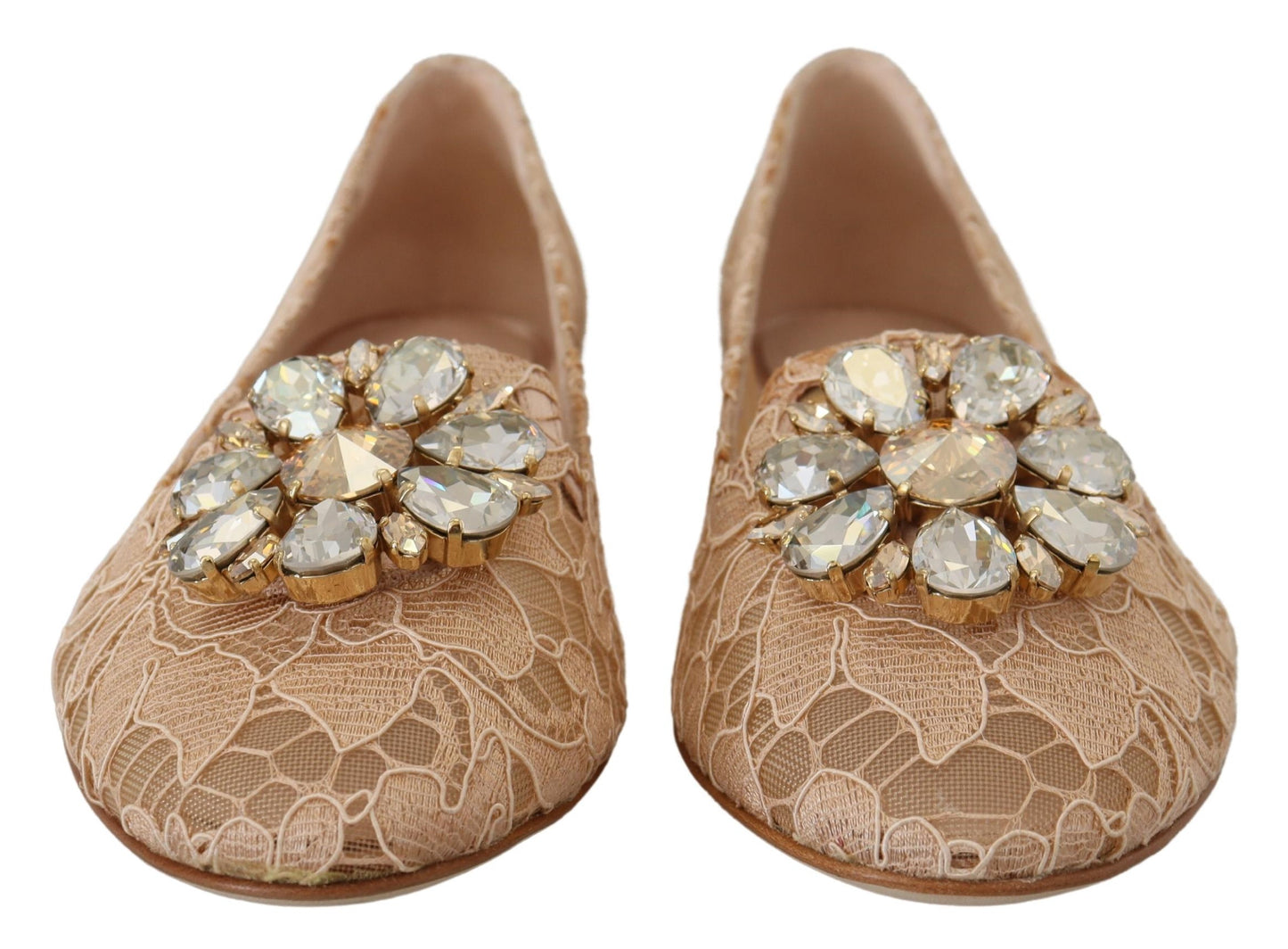 Dolce & Gabbana Beige Taormina Lace Crystals Ballet Flats Shoes