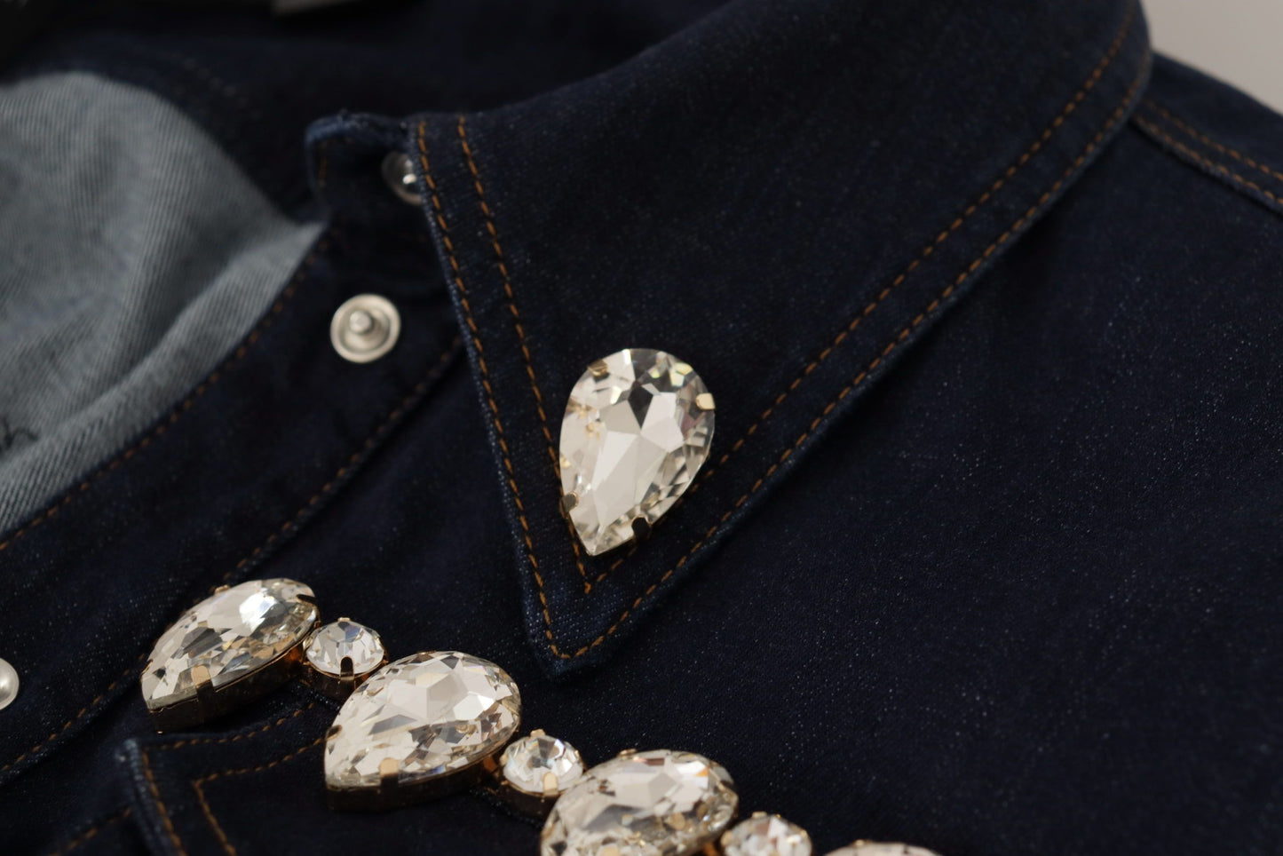 Dolce & Gabbana Blue Denim Crystal Embellish Cotton Jacket