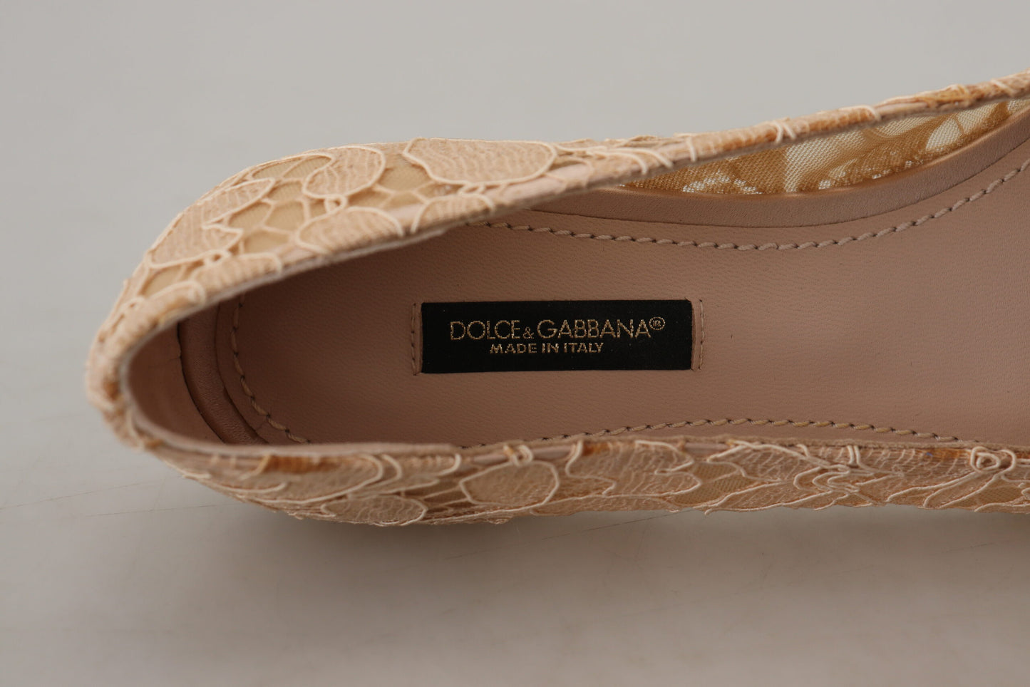 Dolce & Gabbana Beige Taormina Lace Crystals Ballet Flats Shoes