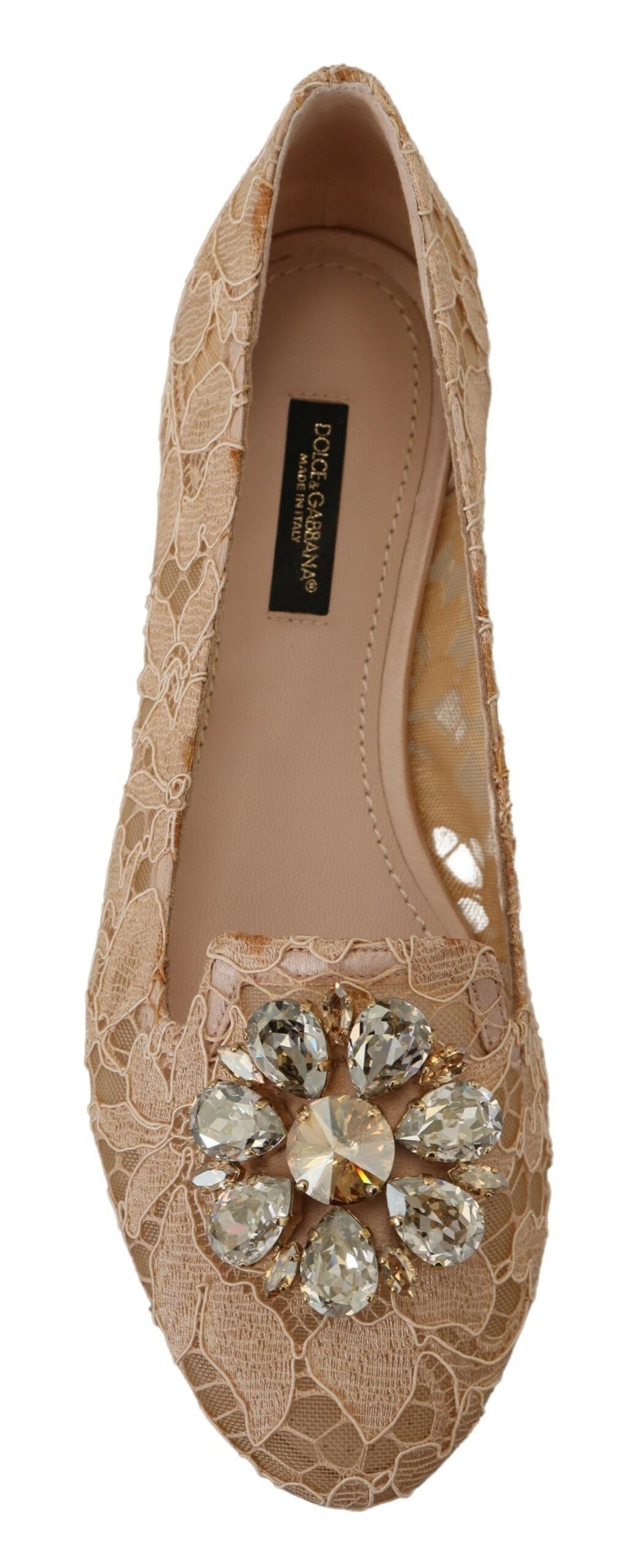 Dolce & Gabbana Beige Taormina Lace Crystals Ballet Flats Shoes