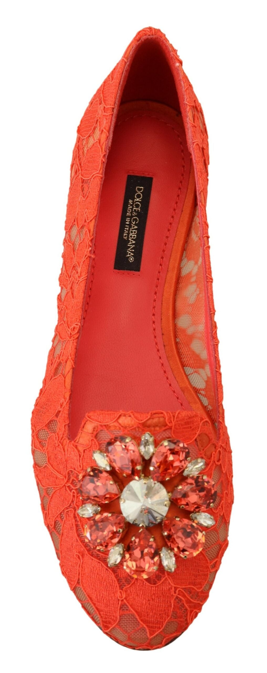 Dolce & Gabbana Red Taormina Lace Crystals Ballet Flats Shoes