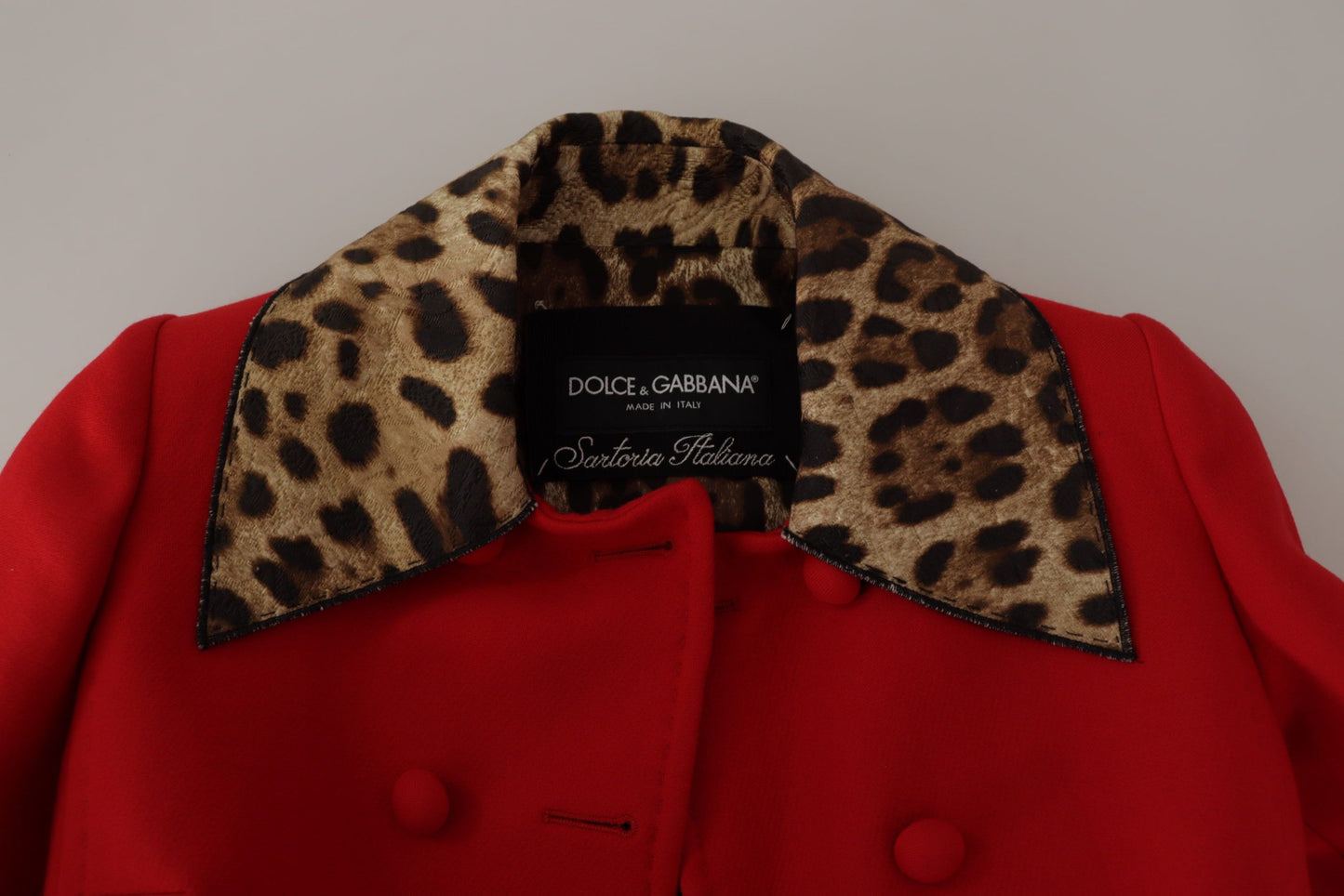 Dolce & Gabbana Red Leopard Wool Trenchcoat Jacket