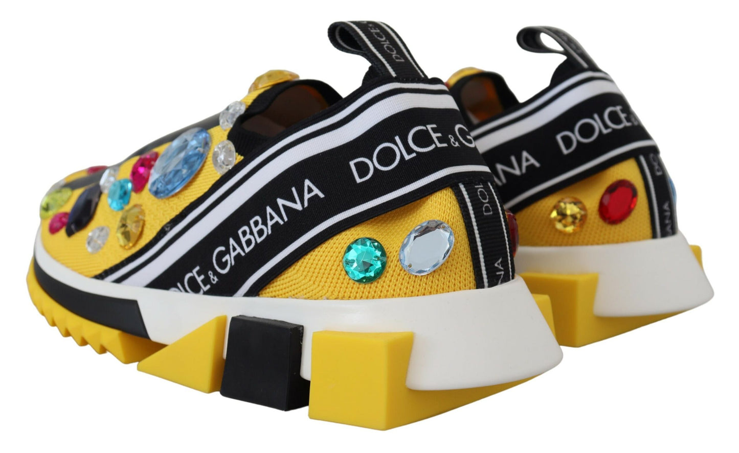 Dolce & Gabbana Yellow Sorrento Crystals Sneakers Shoes