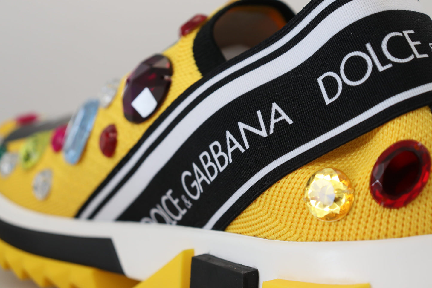 Dolce & Gabbana Yellow Sorrento Crystals Sneakers Shoes