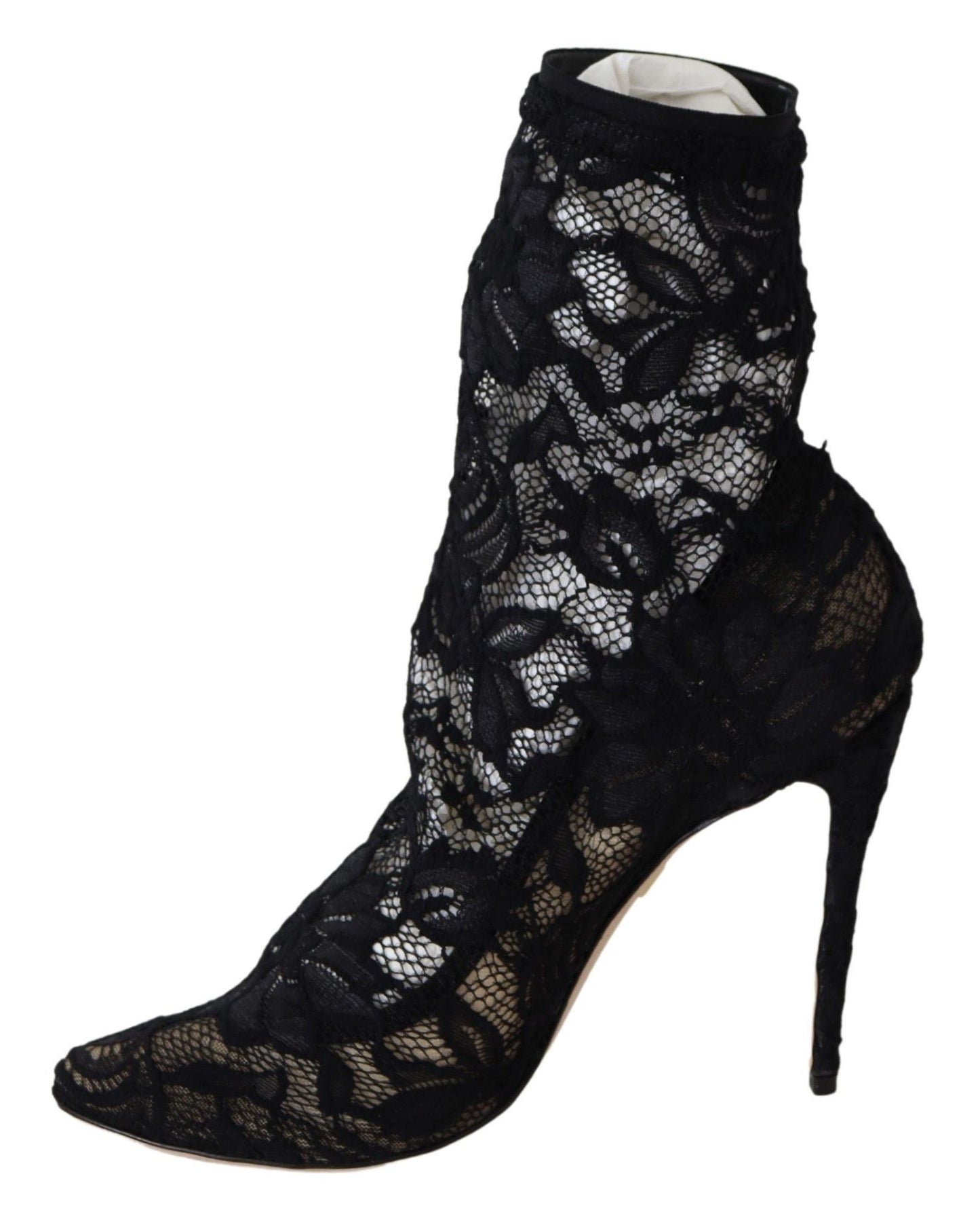 Dolce & Gabbana Black Lace Taormina High Heel Boots Shoes