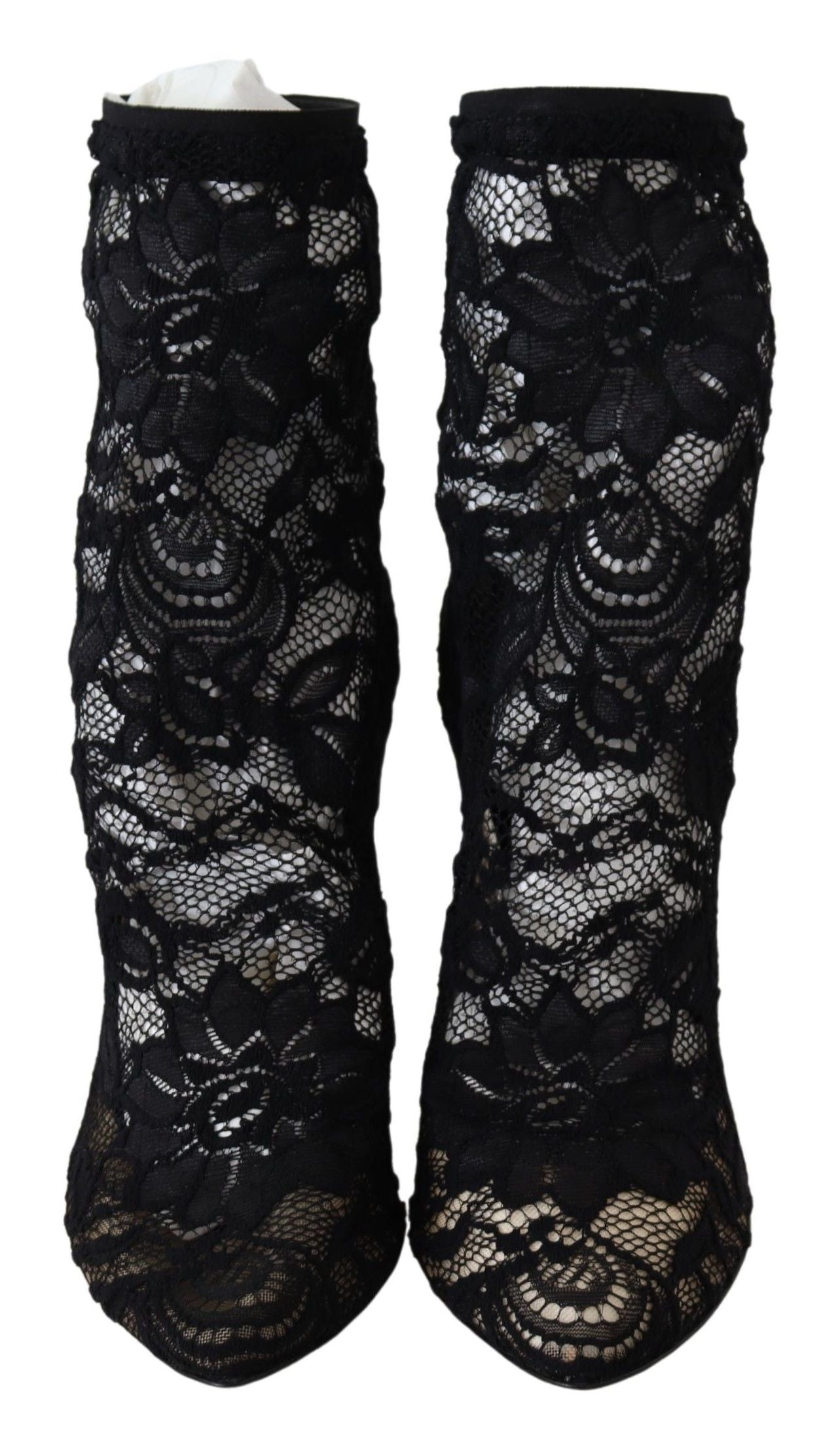 Dolce & Gabbana Black Lace Taormina High Heel Boots Shoes