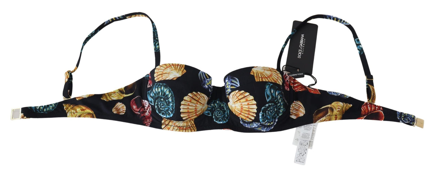 Dolce & Gabbana Black Seashells Print Women Swimwear Bikini Tops