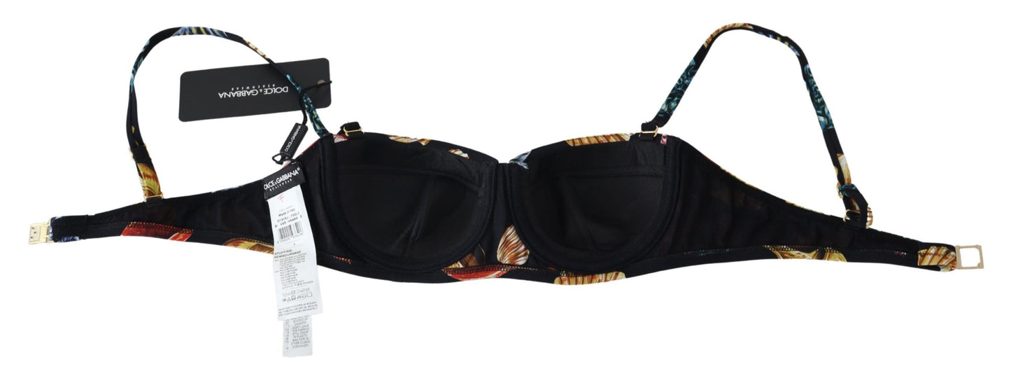 Dolce & Gabbana Black Seashells Print Women Swimwear Bikini Tops