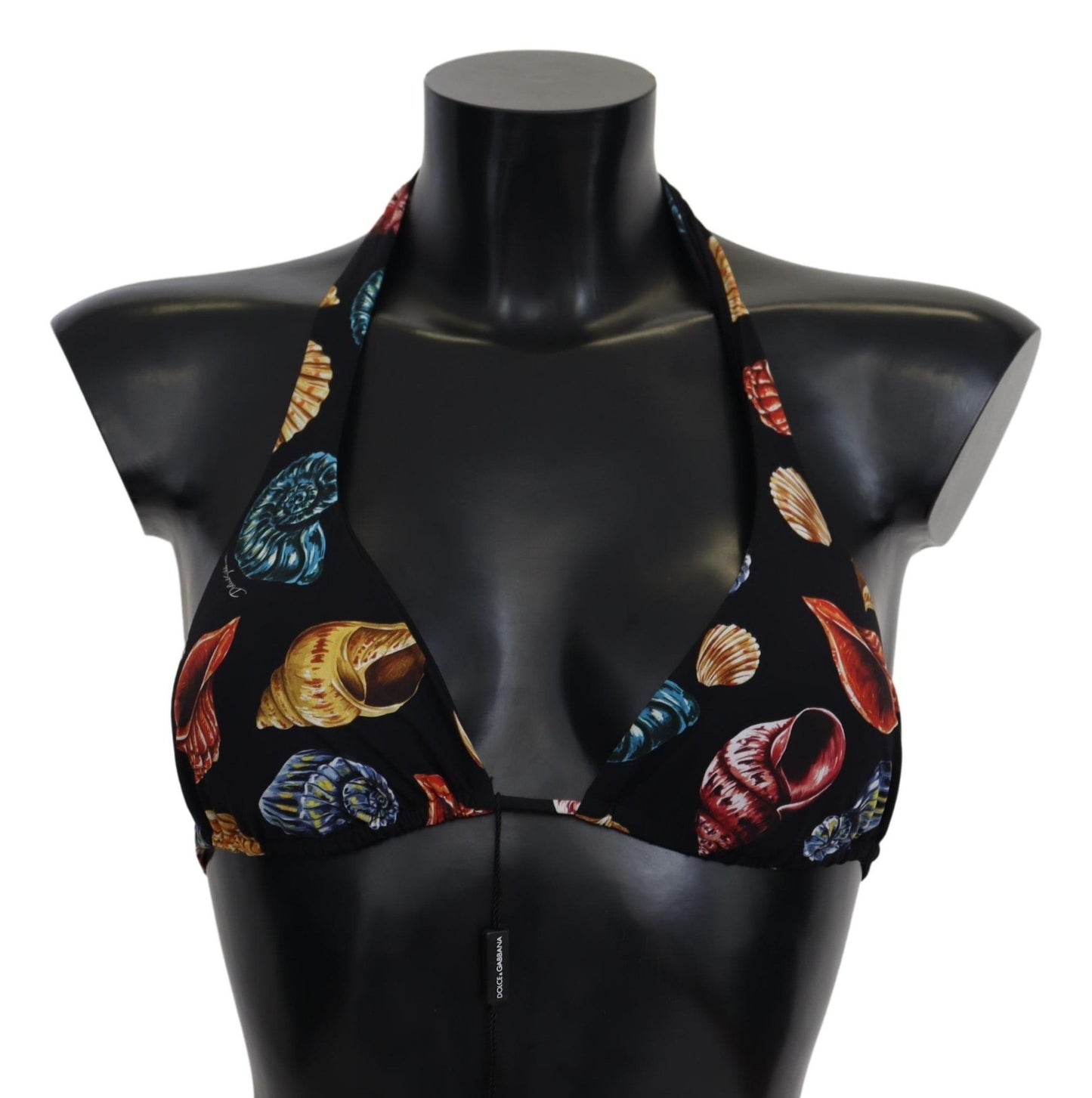 Dolce & Gabbana Black Seashells Print Halter Swimwear Bikini Tops