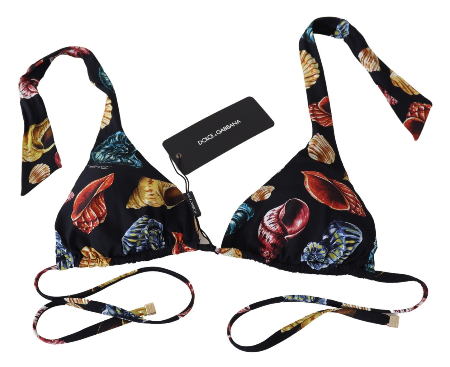 Dolce & Gabbana Black Seashells Print Halter Swimwear Bikini Tops