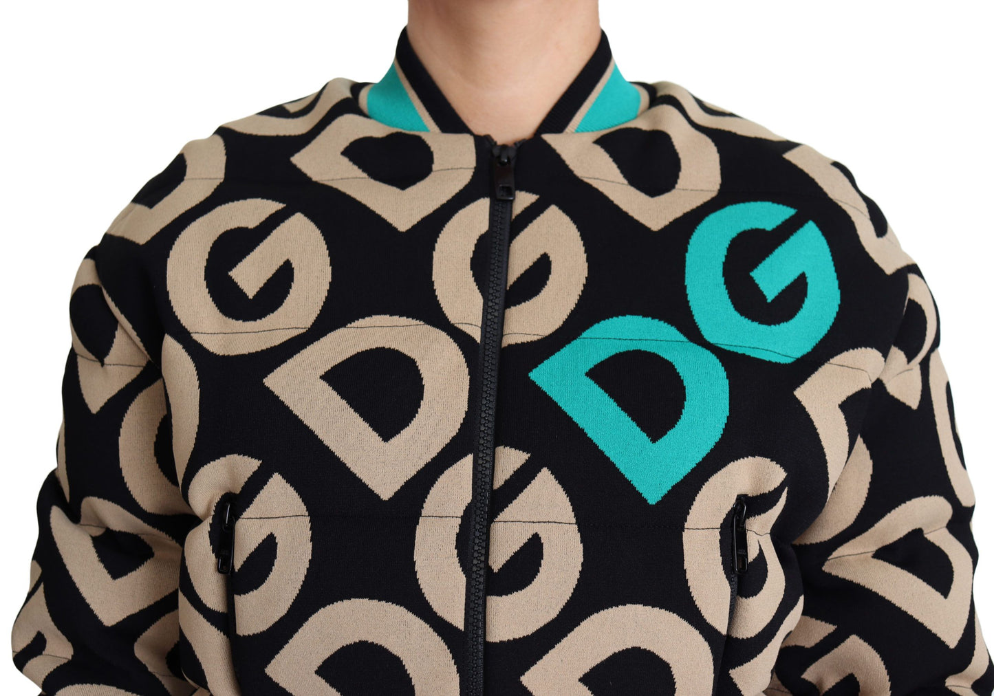 Dolce & Gabbana Multicolor DG Logo Print Quilted Bomber Jacket