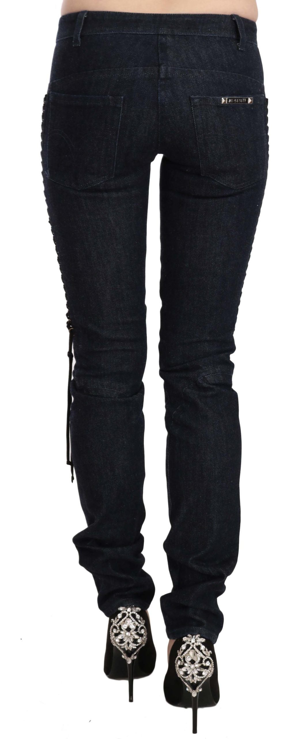 Just Cavalli Black Low Waist Skinny Trousers Braided String Pants