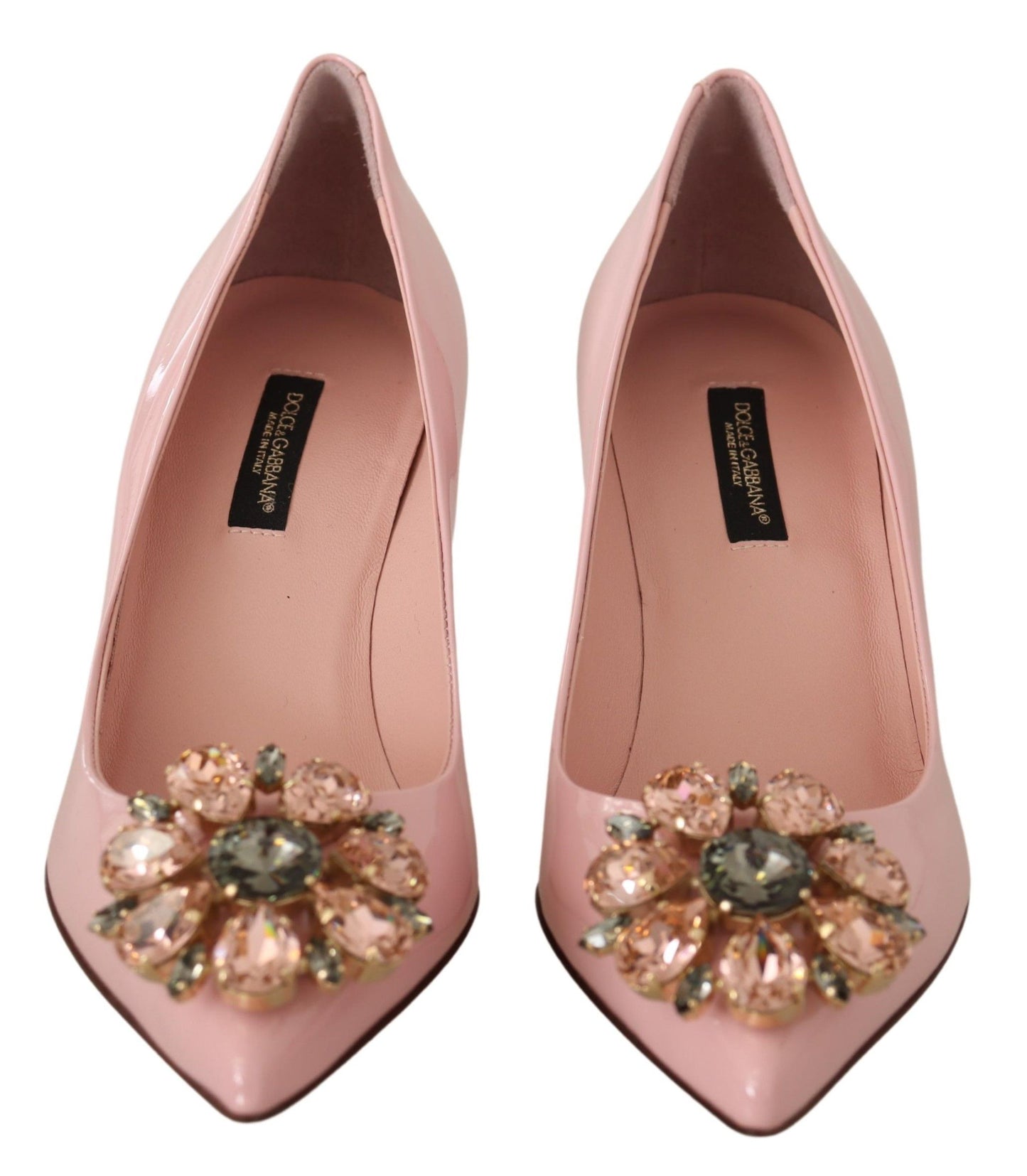 Dolce & Gabbana Pink Leather Crystal Heels Pumps Heels Shoes