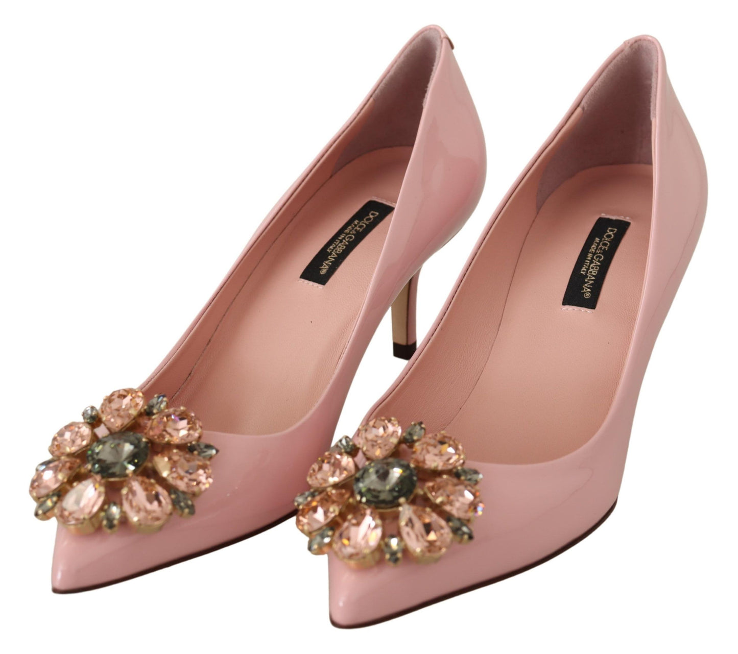 Dolce & Gabbana Pink Leather Crystal Heels Pumps Heels Shoes