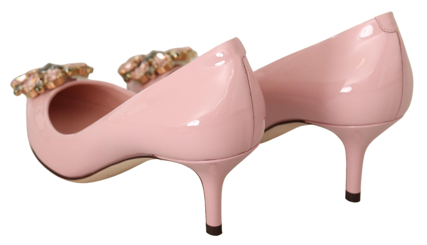 Dolce & Gabbana Pink Leather Crystal Heels Pumps Heels Shoes