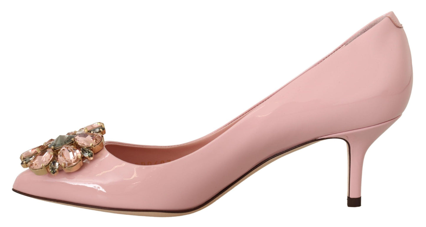 Dolce & Gabbana Pink Leather Crystal Heels Pumps Heels Shoes