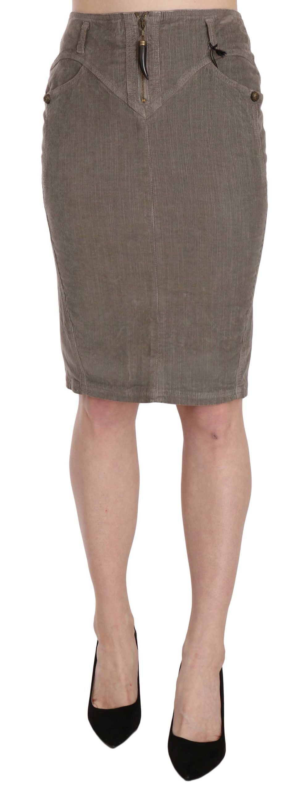 Just Cavalli Gray Corduroy Pencil Straight A-Line Skirt