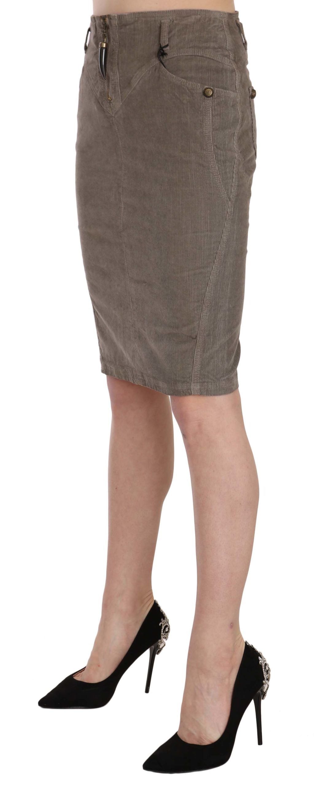 Just Cavalli Gray Corduroy Pencil Straight A-Line Skirt