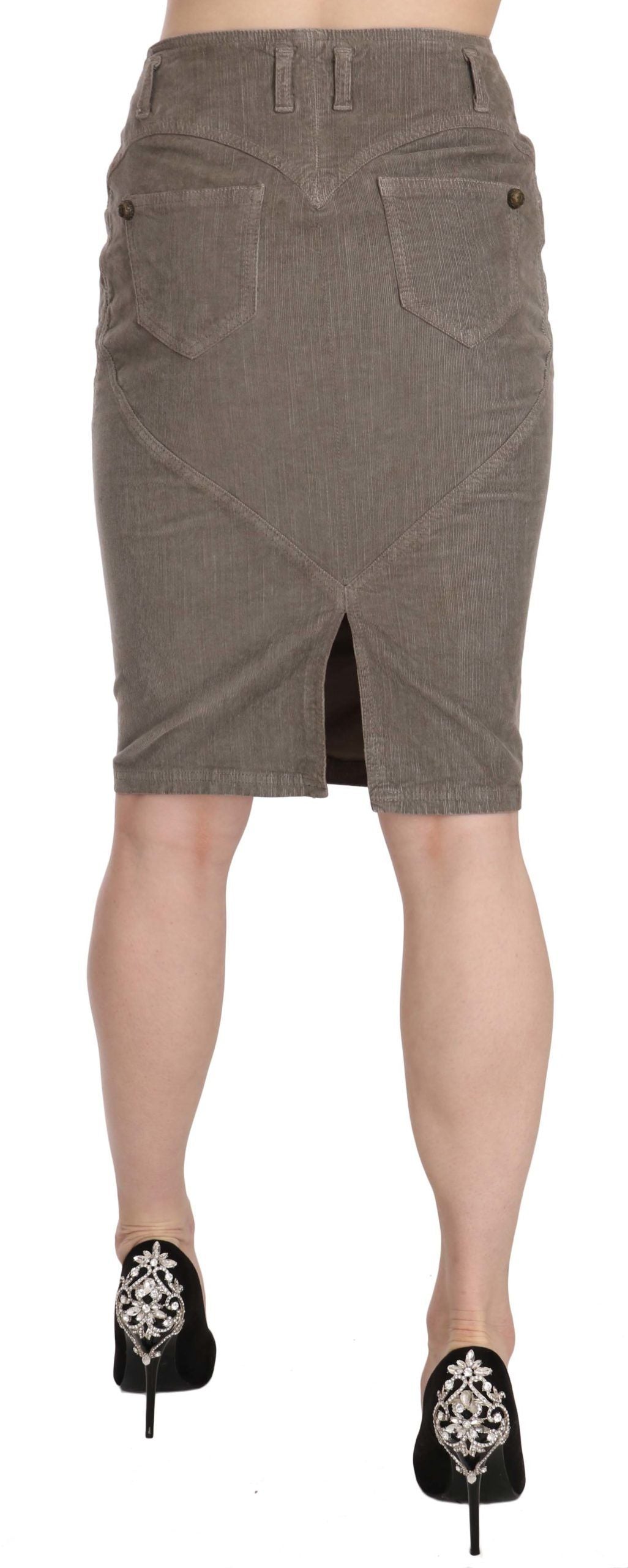 Just Cavalli Gray Corduroy Pencil Straight A-Line Skirt