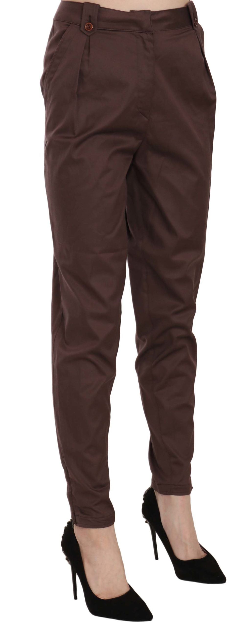 Just Cavalli Brown High Waist Tapered Formal Trousers Pants