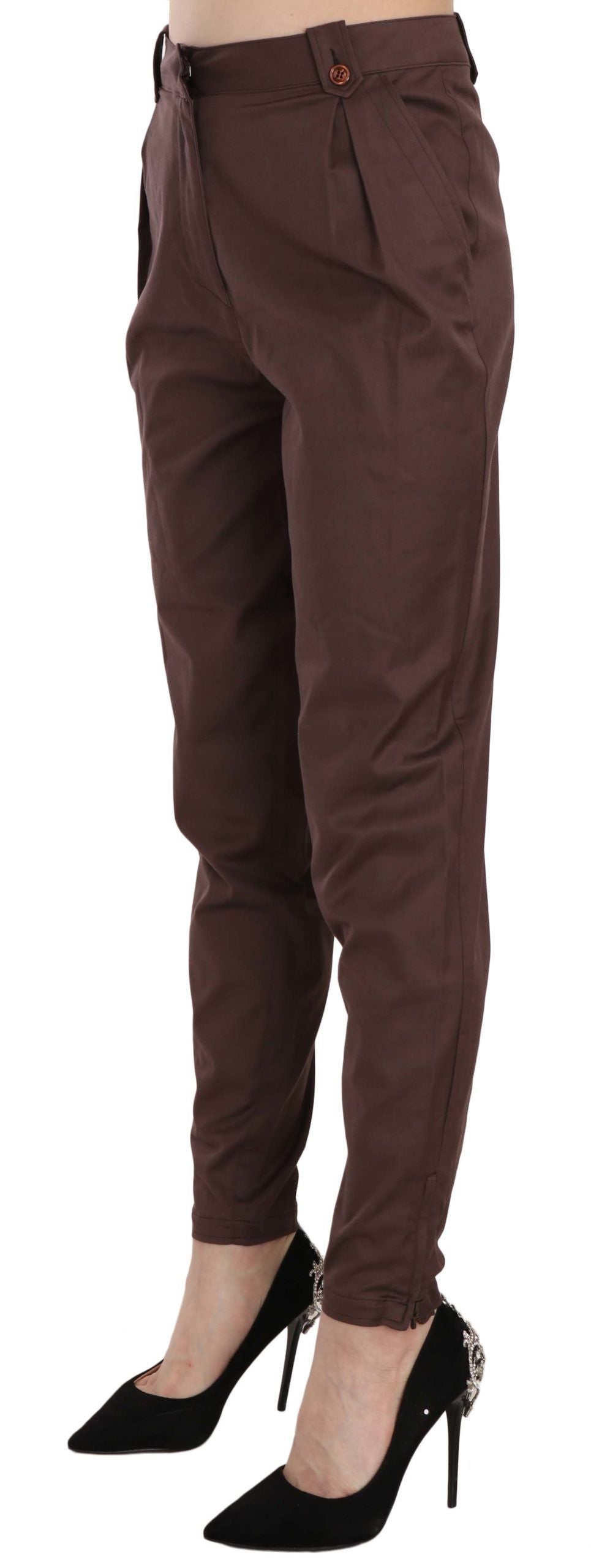 Just Cavalli Brown High Waist Tapered Formal Trousers Pants