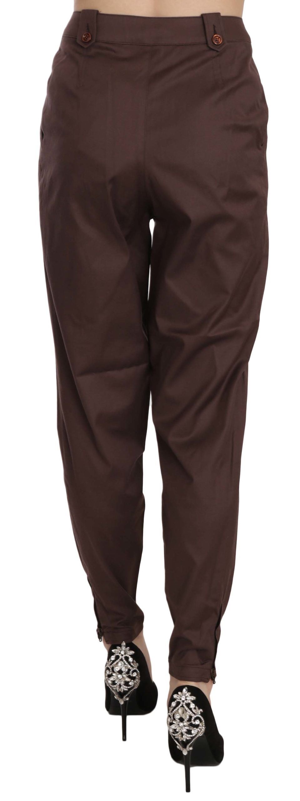 Just Cavalli Brown High Waist Tapered Formal Trousers Pants