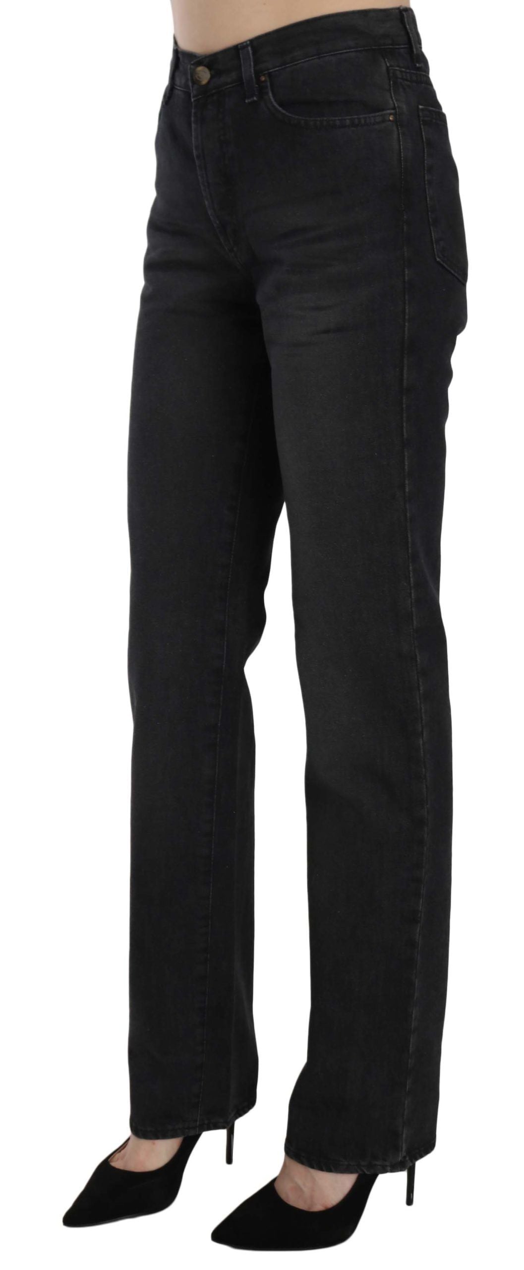 Just Cavalli Black Washed High Waist Straight Denim Pants Jeans