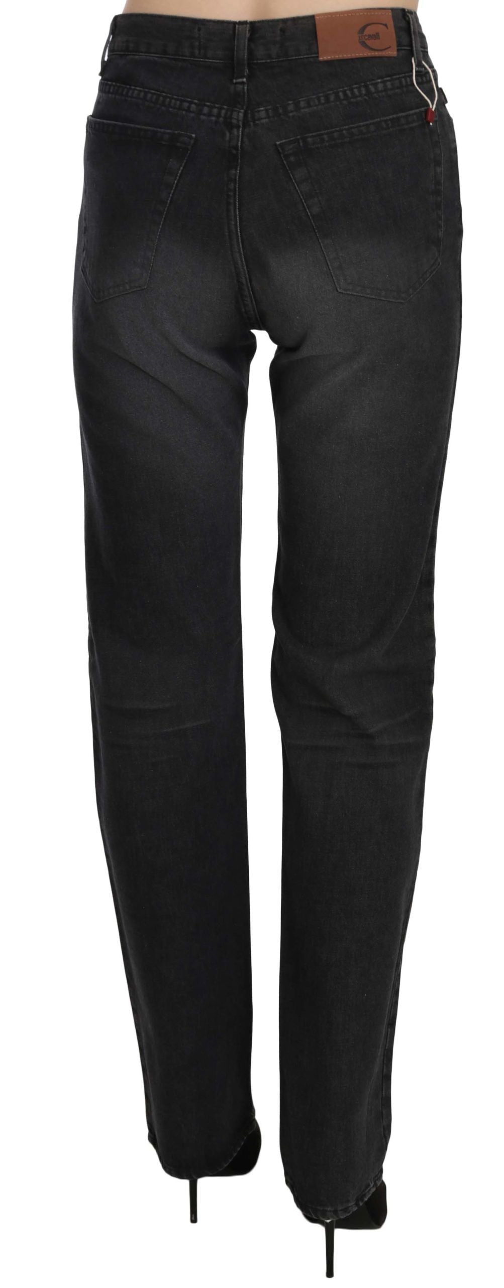 Just Cavalli Black Washed High Waist Straight Denim Pants Jeans