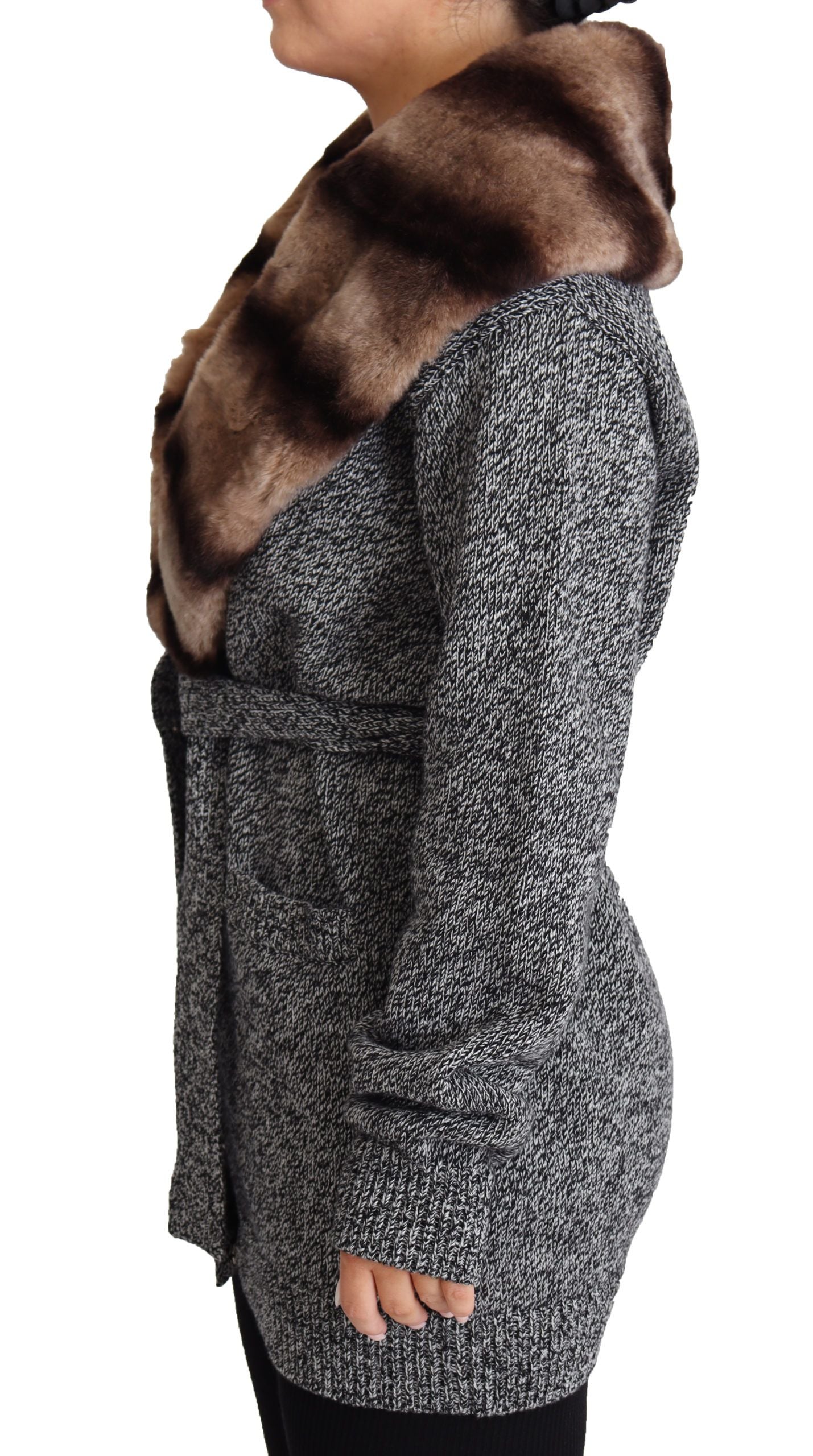 Dolce & Gabbana Gray Cardigan Fur Coat Cashmere Jacket