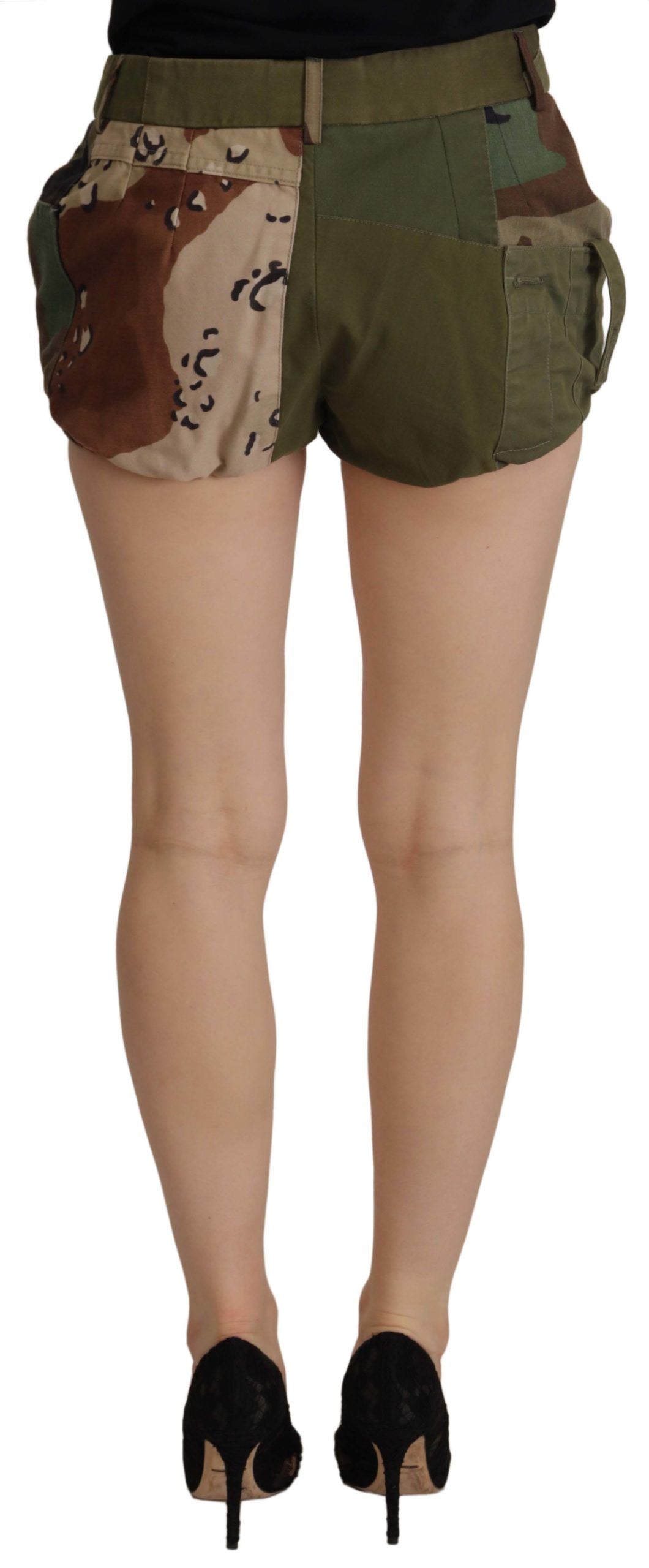 Dolce & Gabbana Green High Waist Hot Pants Cotton Army Shorts