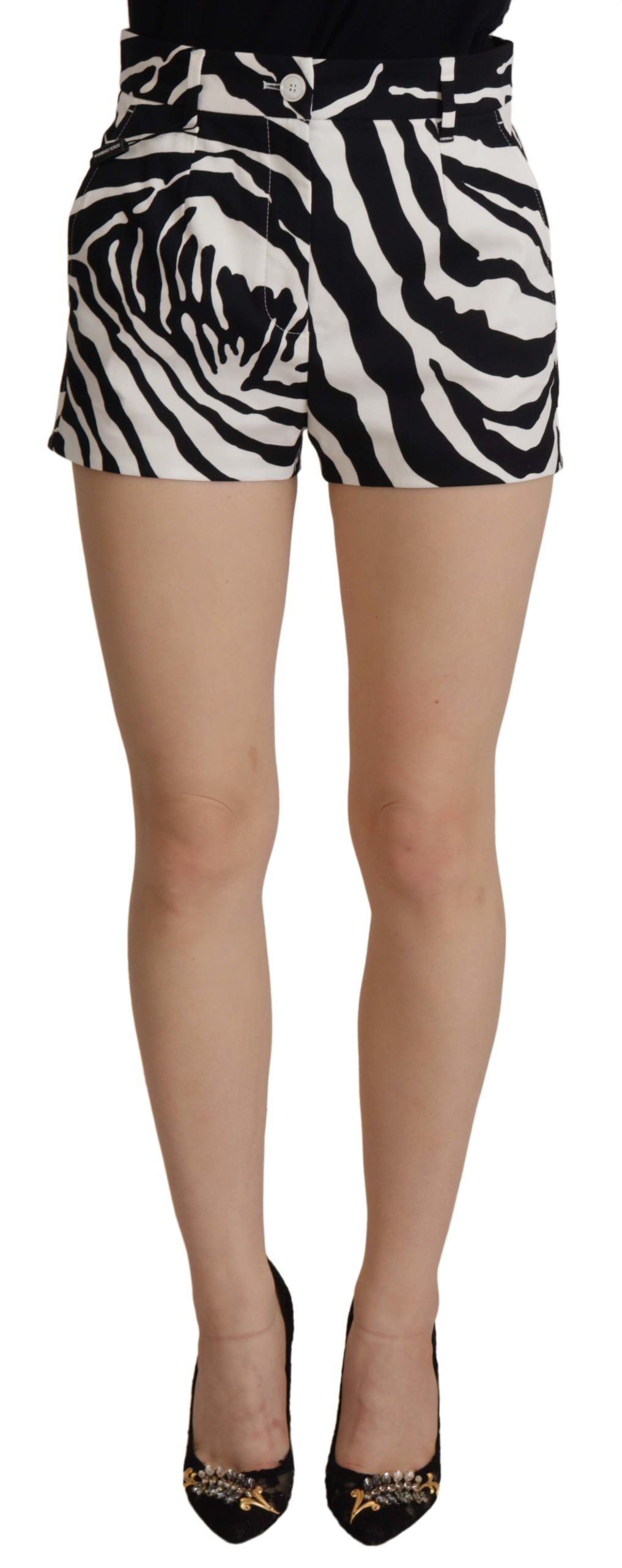 Dolce & Gabbana Black White Cotton Stretch Hot Pants Shorts