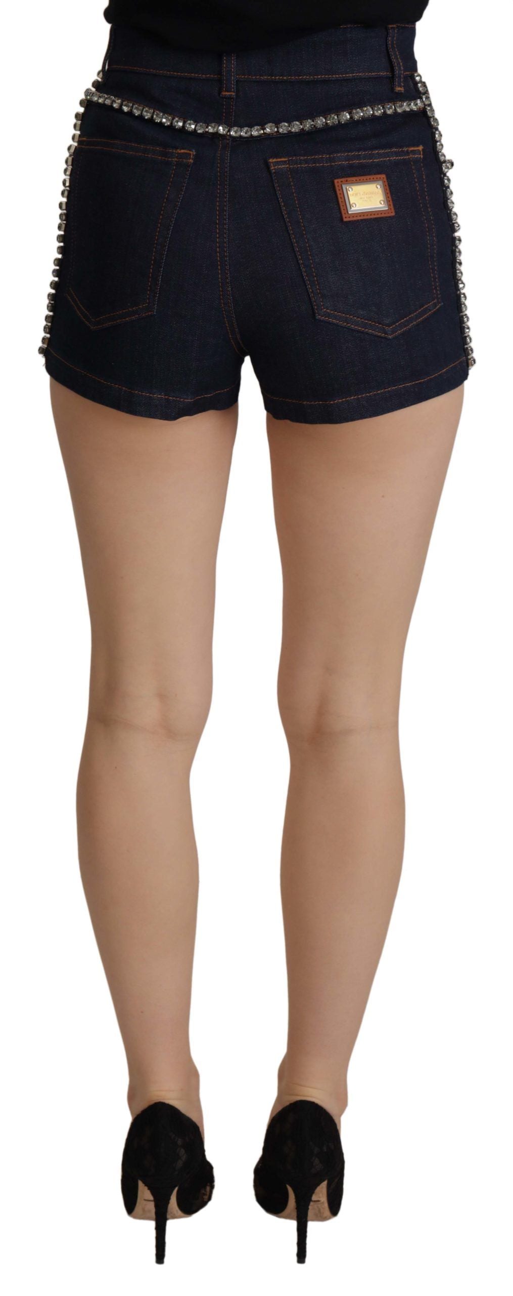 Dolce & Gabbana Blue Denim Stretch Crystal Hot Pants Shorts