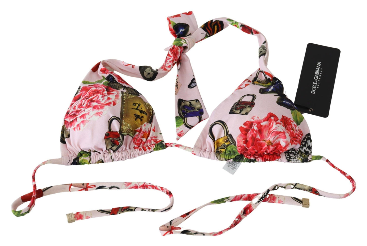 Dolce & Gabbana Multicolor Floral Butterfly Padlock Bikini Tops