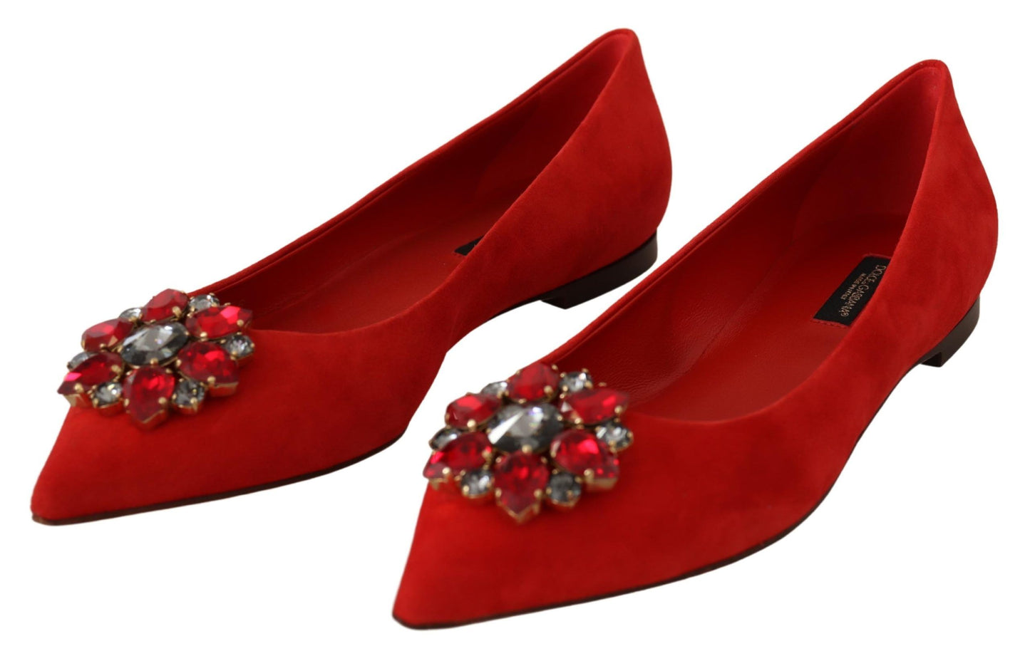 Dolce & Gabbana Red Suede Crystals Loafers Flats Shoes