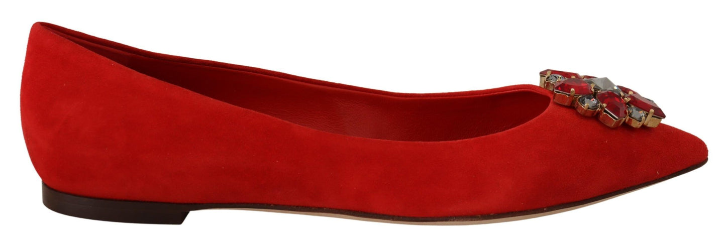 Dolce & Gabbana Red Suede Crystals Loafers Flats Shoes