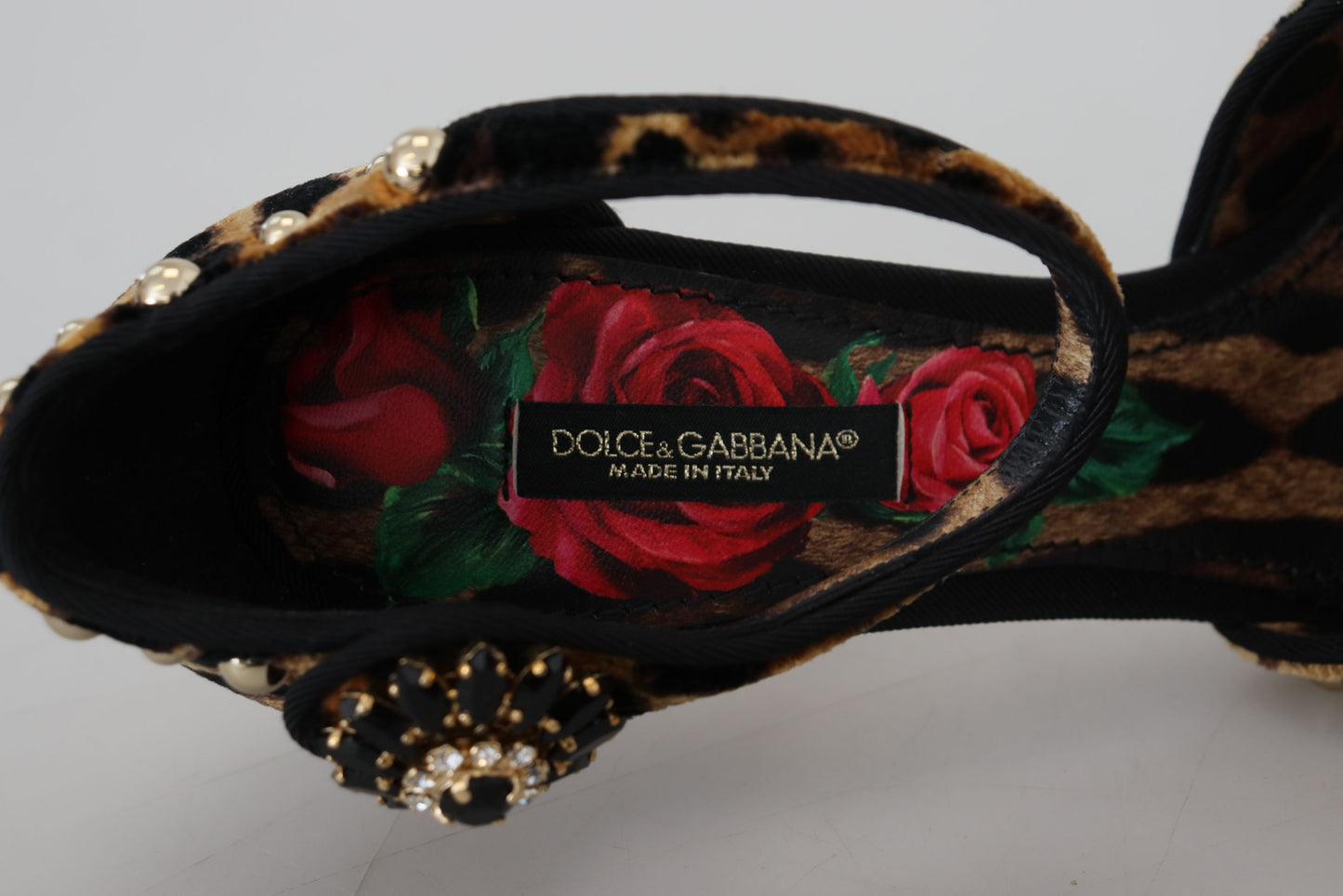 Dolce & Gabbana Brown Embellished Leopard Print Heels Shoes